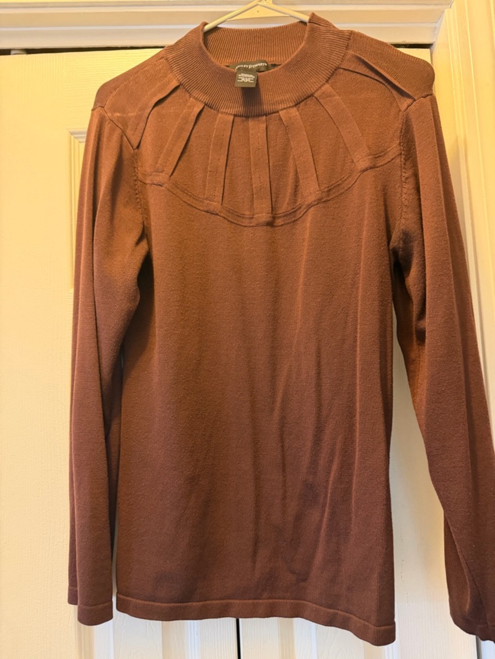 Ashley Stewart Rust-Brown Long Sleeve Ribbed Yoke Top - Picture 2 of 4
